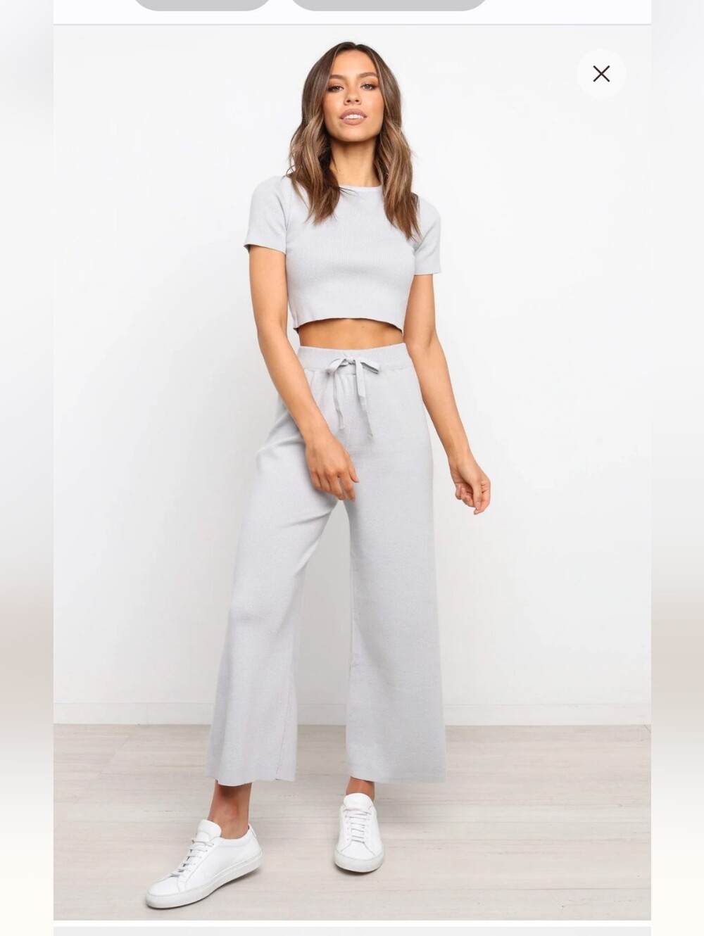 Petal And Pup Wide-Leg Knit Drawstring Pants - Light Gray
